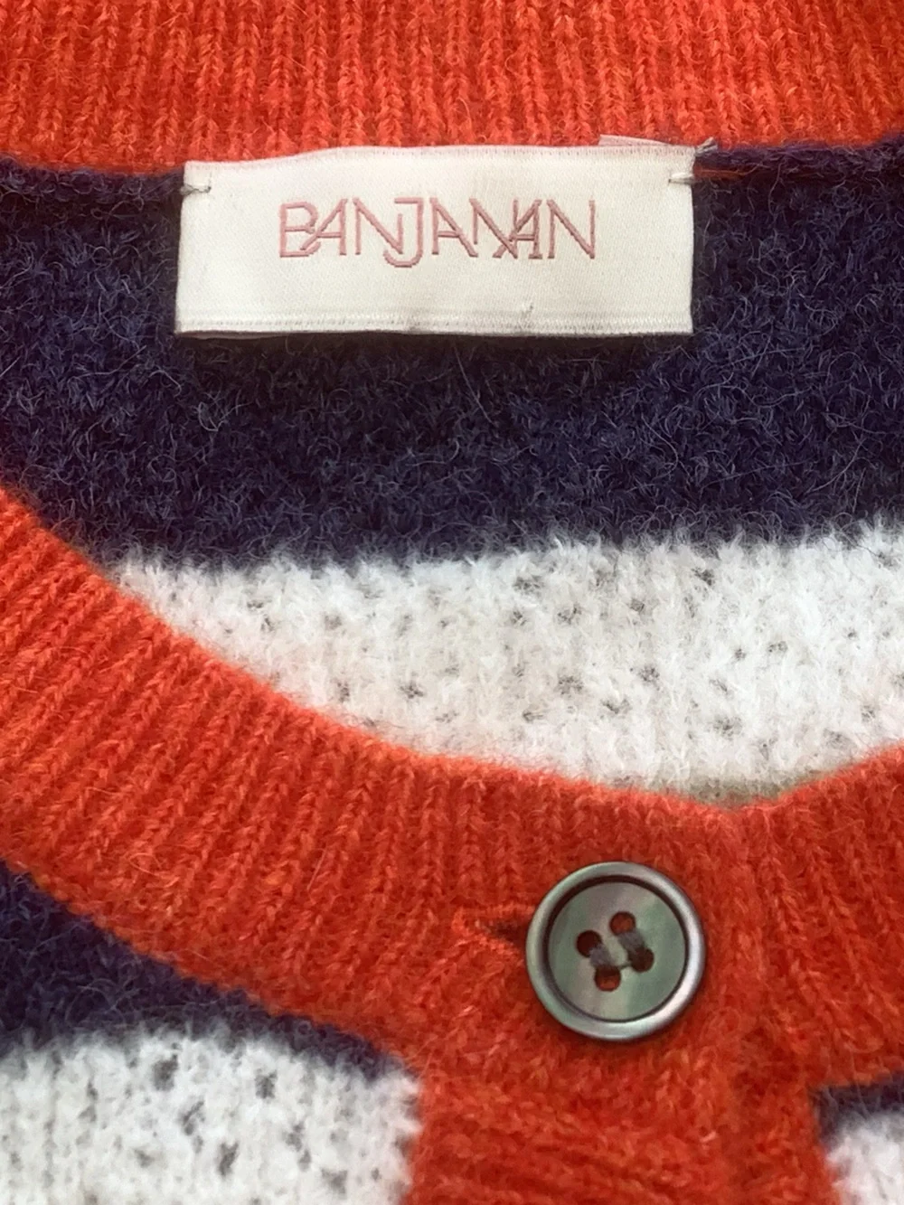 Anthropologie Banjanan 73% Alpaca Striped Cardigan Sweater XL Colorful Knit - Picture 6 of 12